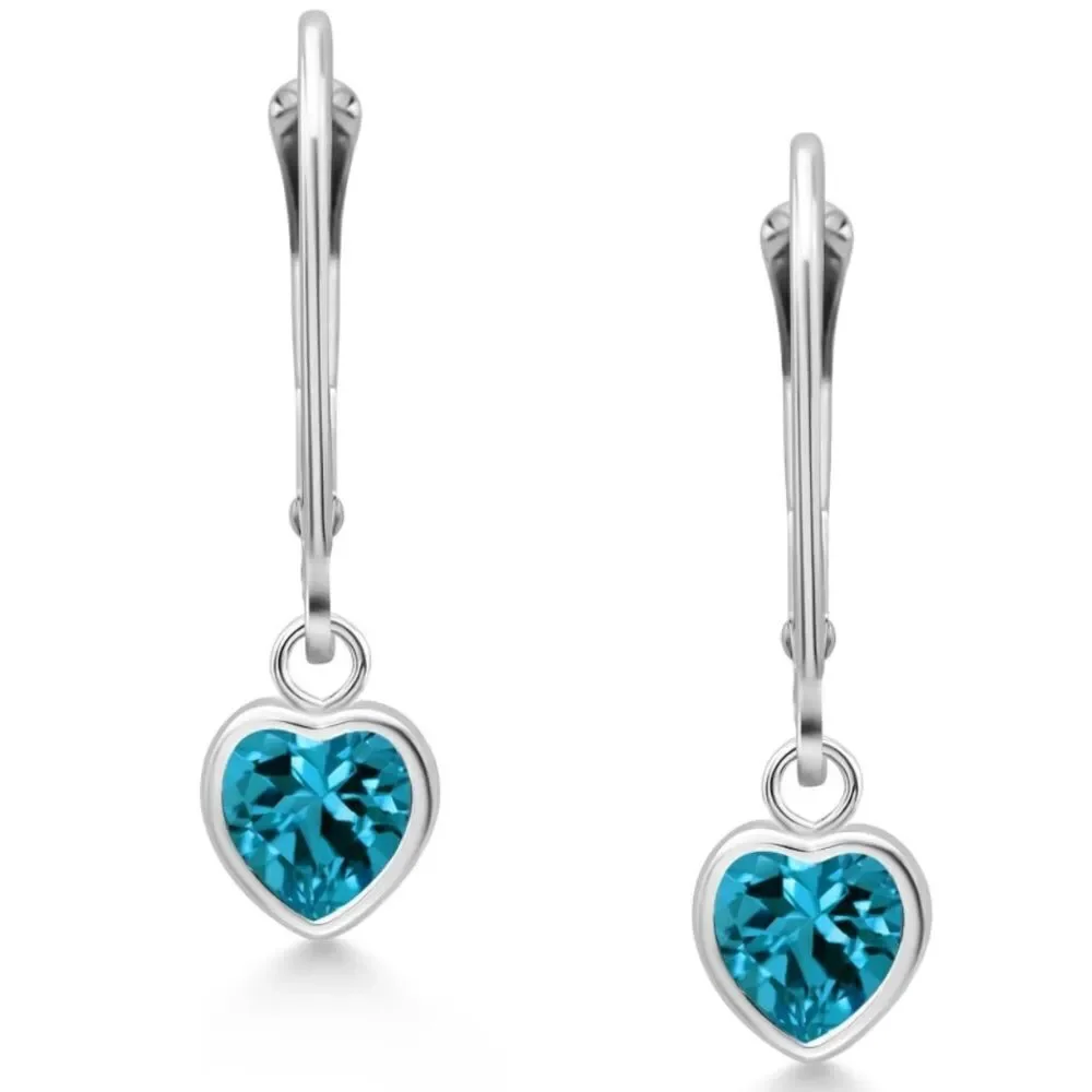 925 Sterling Silver 1.90 Cttw London Blue Topaz Heart Leverback Drop Earrings
